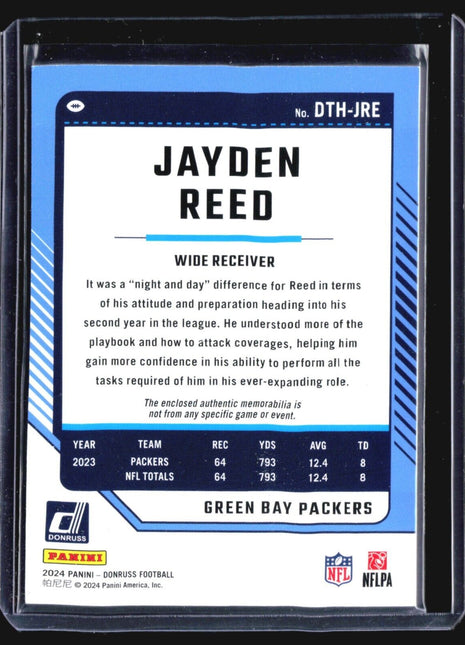 2024 Panini Donruss Threads Jayden Reed #DTH-JRE Jersey