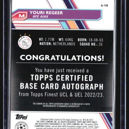 2022-23 Topps Finest Youri Regeer #A-YR Rc Auto Refractor