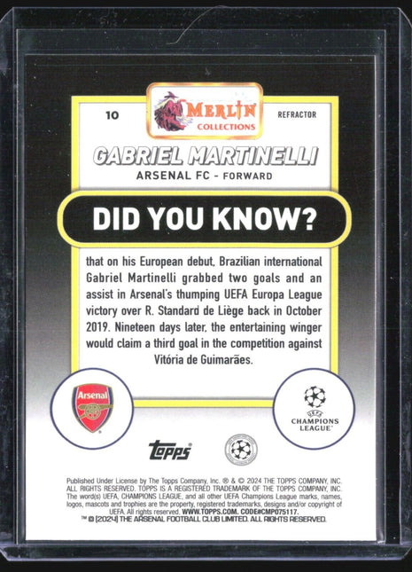 2023-24 Topps Merlin Gabriel Martinelli #10 Refractor