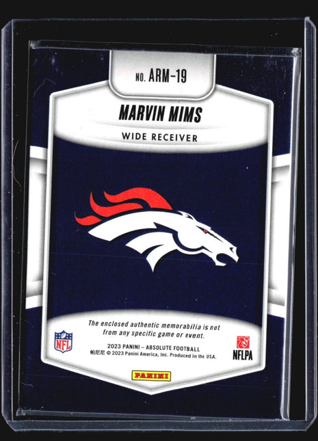 2023 Panini Absolute - Absolute Rookie Materials #ARM-19 Marvin Mims Rc Jersey