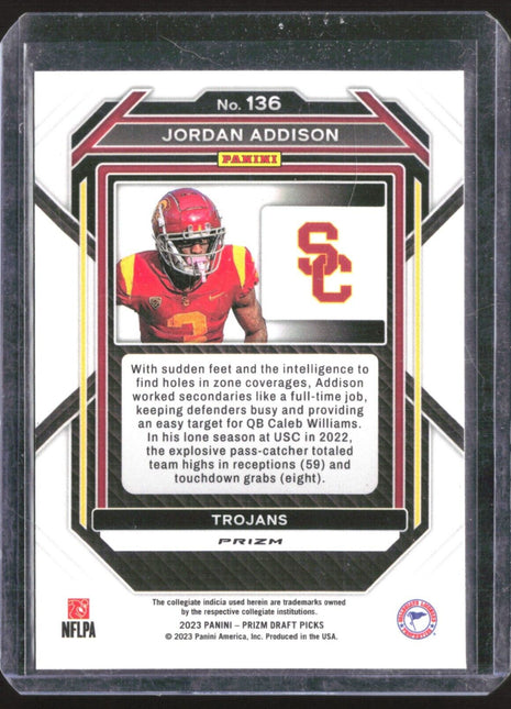 2023 Panini Prizm Draft Picks - #136 Jordan Addison (RC) Green