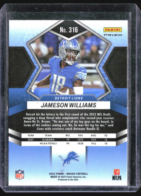 2022 Panini Mosaic Jameson Williams #316 Pink Camo