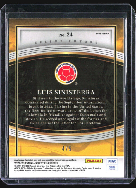 2022-23 Panini Select FIFA - Select Future #24 Luis Sinisterra (RC) Green /5