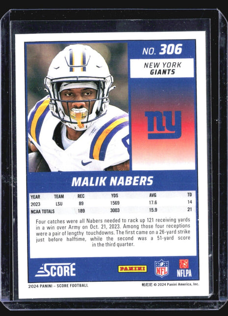 2024 Score - Rookies #306 Malik Nabers (RC)