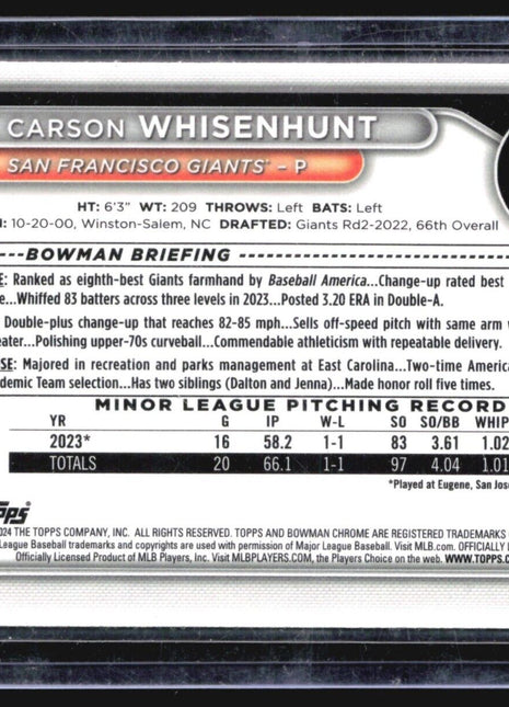 2024 Bowman Chrome 1st Lunar Glow Carson Whisenhunt #BCP-96