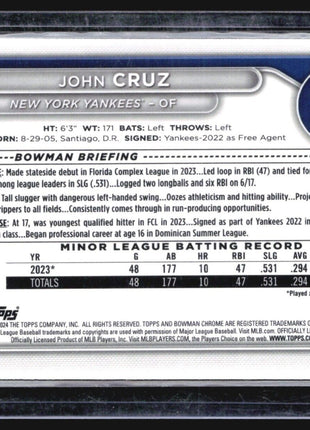 2024 Bowman Chrome 1st Fuschia /199 John Cruz #BCP-77