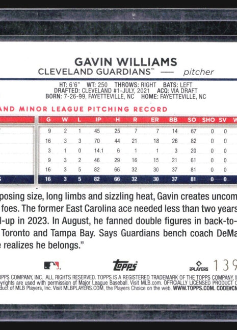 2024 Topps Gavin Williams #242 Gold Rc /2024