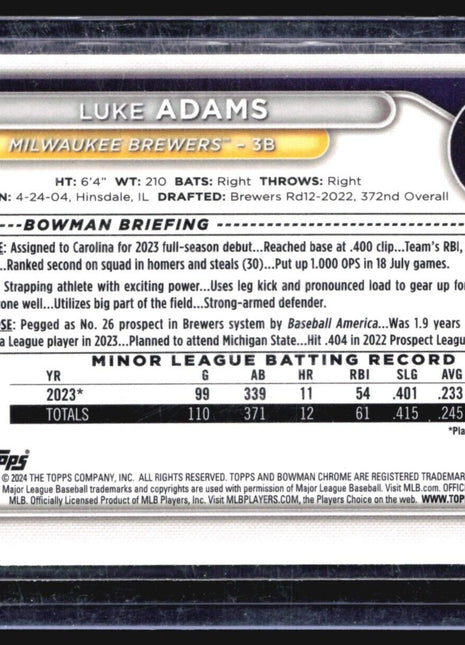 2024 Bowman Chrome 1st Mega Box Mojo Luke Adams #BCP-50