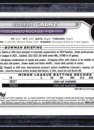 2024 Bowman Chrome 1st Mega Box Mojo Robert Calaz #BCP-131