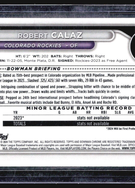 2024 Bowman Chrome 1st Mega Box Mojo Robert Calaz #BCP-131