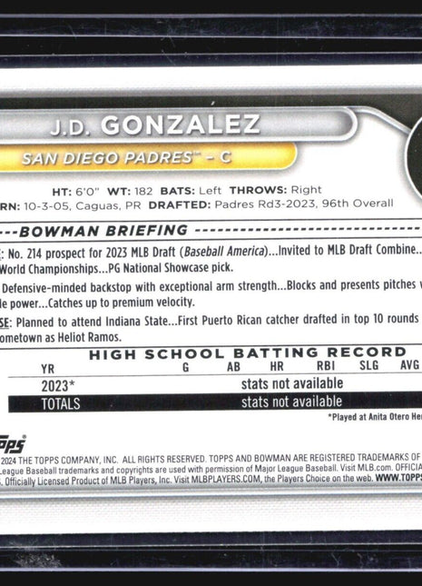 2024 Bowman 1st Purple /199 J.D. Gonzalez #BP-111