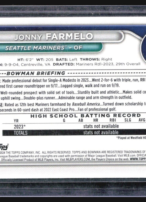2024 Bowman Paper Pink /299 Jonny Farmelo #BP-147