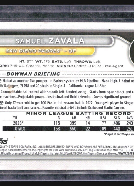 2024 Bowman Samuel Zavala #BP-57 Green /399
