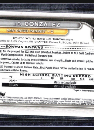 2024 Bowman Chrome 1st J.D. Gonzalez #BCP-111