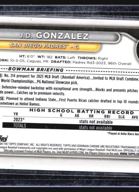 2024 Bowman Chrome 1st J.D. Gonzalez #BCP-111