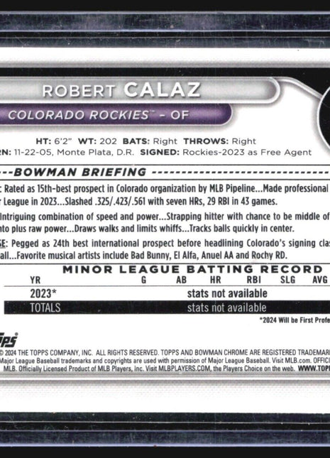 2024 Bowman Chrome 1st Mega Box Mojo Robert Calaz #BCP-131