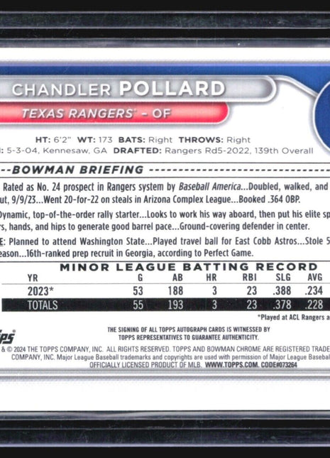 2024 Bowman Chrome 1st Yellow Auto /75 Chandler Pollard #CPA-CP