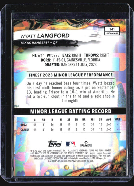 2024 Topps Finest - Uncommon #141 Wyatt Langford (RC) Purple /99