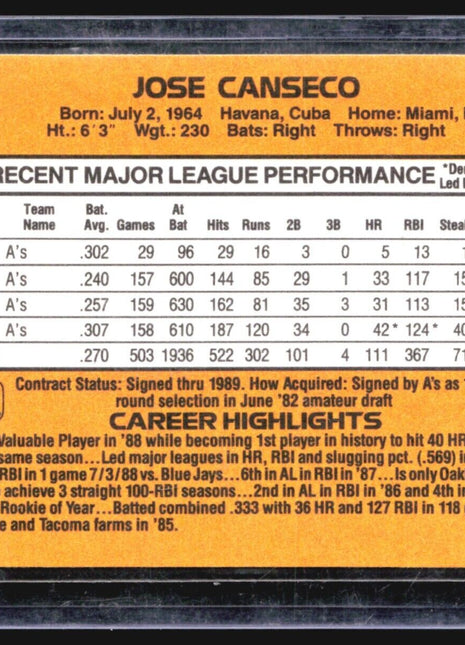 1989 Donruss Jose Canseco #BC - 5