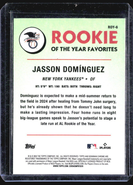 2024 Bowman Chrome  ROY Favorites Rc Jasson Dominguez #ROY-6