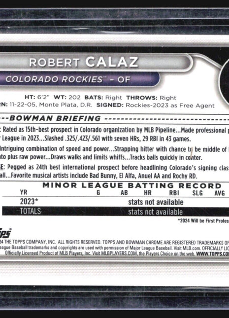 2024 Bowman Chrome 1st Robert Calaz #BCP-131