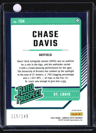 2024 Panini Donruss - Optic Rated Prospects #104 Chase Davis (RC) Green /149