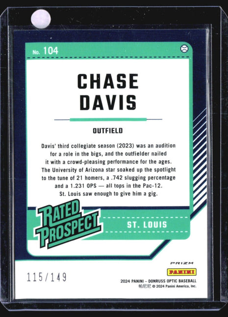 2024 Panini Donruss - Optic Rated Prospects #104 Chase Davis (RC) Green /149