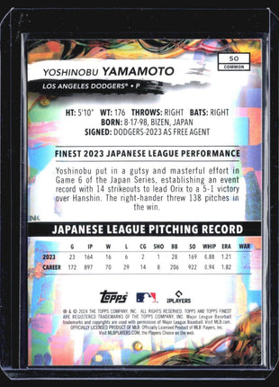 2024 Topps Finest - Common #50 Yoshinobu Yamamoto (RC) Xfractor