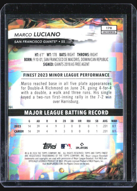 2024 Topps Finest - Uncommon #178 Marco Luciano Blue Rc /250