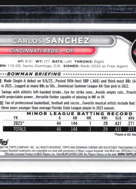 2024 Bowman - Chrome Prospects #BCP-25 Carlos Sanchez (RC) 1st