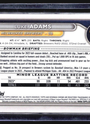 2024 Bowman Chrome 1st Luke Adams #BCP-50