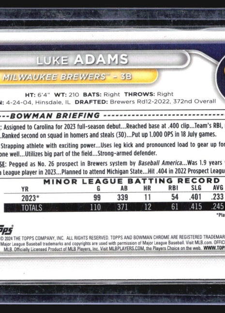 2024 Bowman Chrome 1st Mega Box Mojo Luke Adams #BCP-50