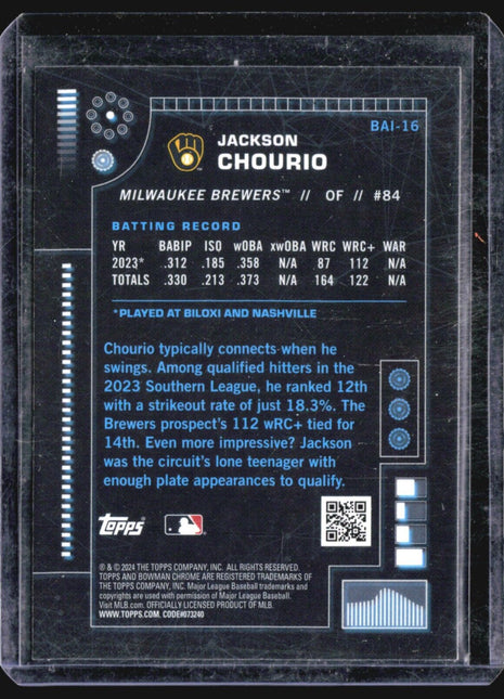 2024 Bowman Chrome A.I. Rc Jackson Chourio #BAI-16