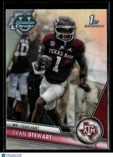 2023 BOWMAN CHROME UNIVERSITY REFRACTOR 144 Evan Stewart Texas A&M 1st