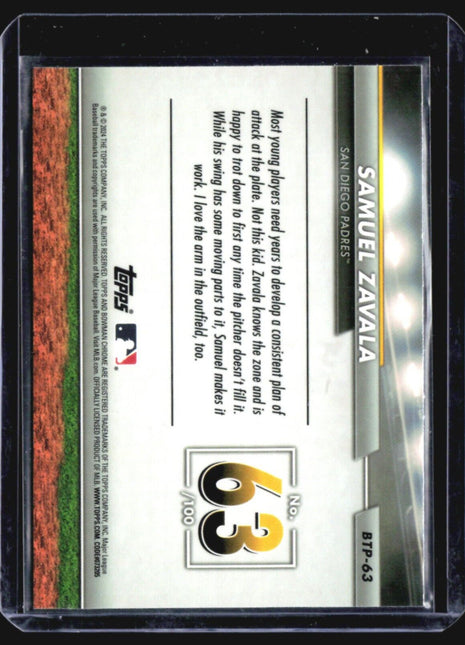 2024 Bowman - Bowman Scouts Top 100 #BTP-63 Samuel Zavala (RC)