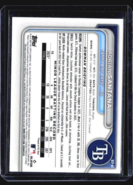 2024 Bowman - Chrome Prospects #BCP-61 Adrian Santana (RC) Green Lunar Glow