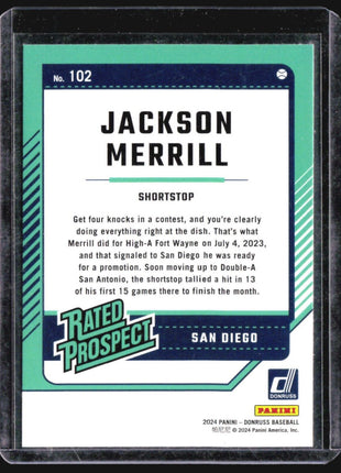 2024 Panini Donruss Jackson Merrill Rated prospect Rc #102