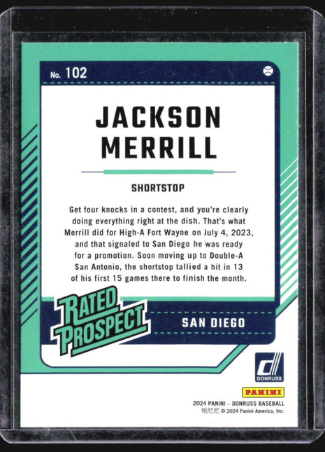 2024 Panini Donruss Jackson Merrill Rated prospect Rc #102