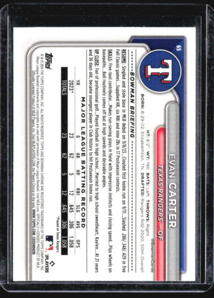 2024 Bowman Chrome evan Carter Mega Box Mojo Rc #65