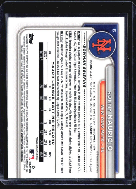 2024 Bowman Chrome Mega Box Mojo #13 Ronny Mauricio (RC)