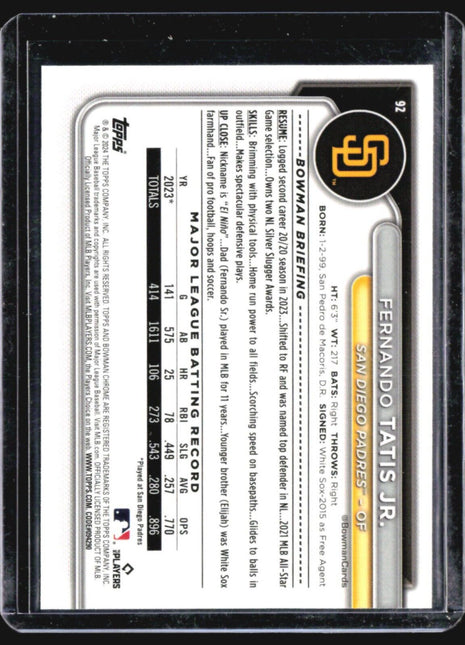 2024 Bowman Chrome - #92 Fernando Tatís Jr. Mega Box Mojo