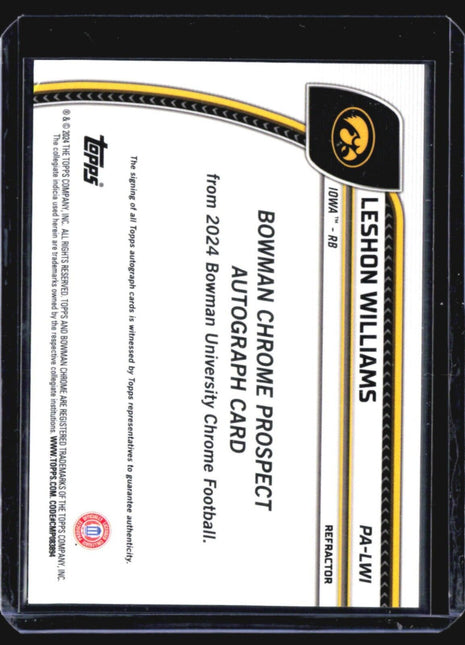 2024 Bowman Chrome U Leshon Williams 1st Refractor Auto /299 #PA-LWI