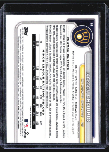 2024 Bowman Chrome - #69 Jackson Chourio (RC)