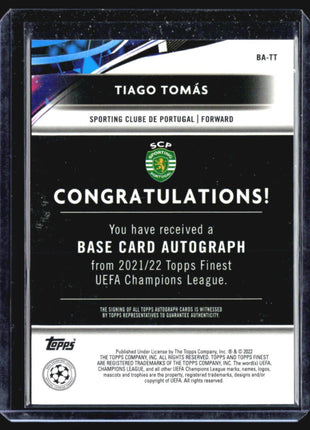 2021-22 Topps Finest UCL - Autographs #BA-TT Tiago Tomas Rc Auto