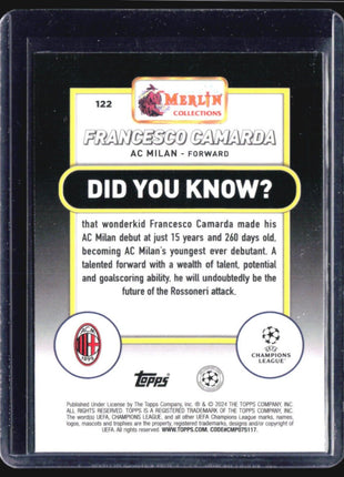 2023-24 Topps Merlin UEFA Club Competitions - #122 Francesco Camarda (RC) Teal