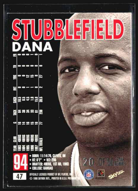 1998 Dana Stubblefield Skybox Premium Star Rubies /50 #47