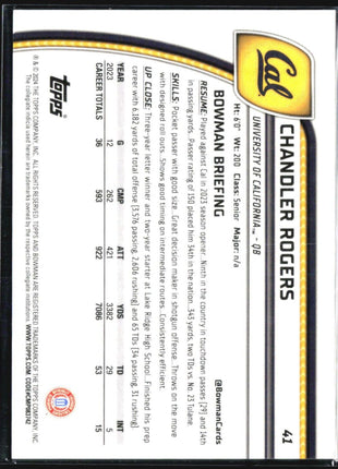 2024 Bowman Chrome U Chandler Rodgers 1st Purple Speckle /375 #41