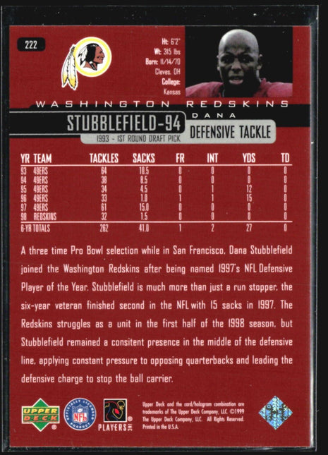 1999 Upper Deck - #222 Dana Stubblefield UD Exclusives /100