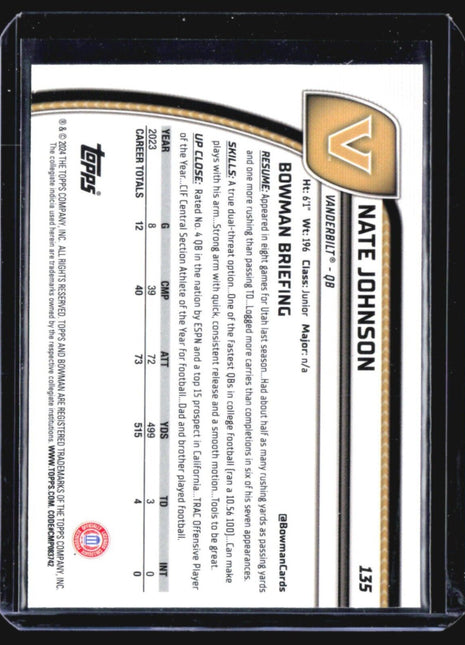 2024 Bowman Chrome U Nate Johnson 1st Xfractor #135