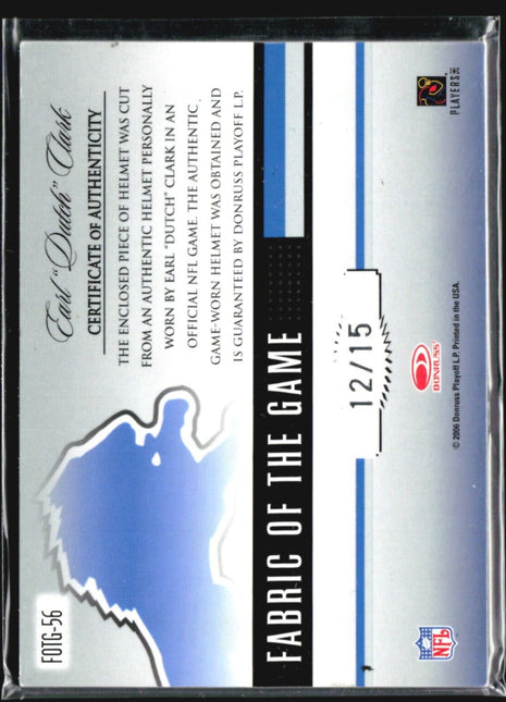 2006 Certified Fabric of the Game Earl Dutch Clark Game Worn Helmet /15 HOF